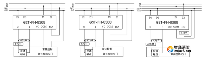 GST-FH-8308防火門監控模塊接線示意圖