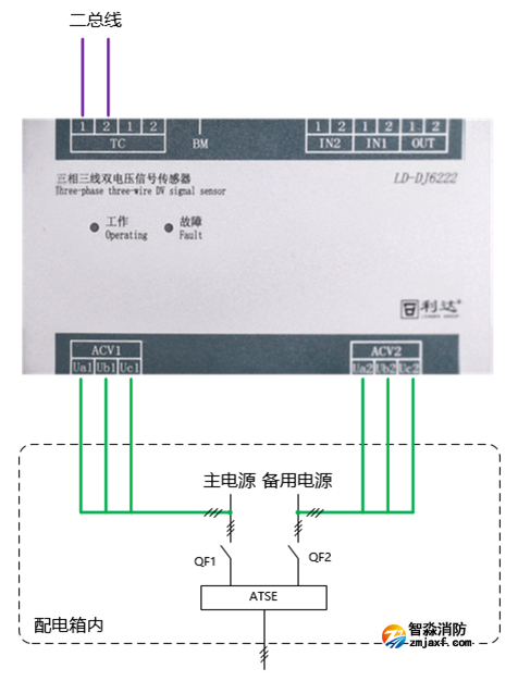 LD-DJ6222三相三線雙電壓信號(hào)傳感器接線圖