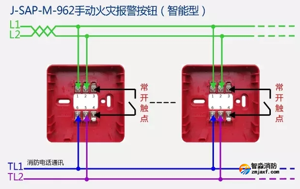 J-SAP-M-962手動火災報警按鈕安裝接線圖