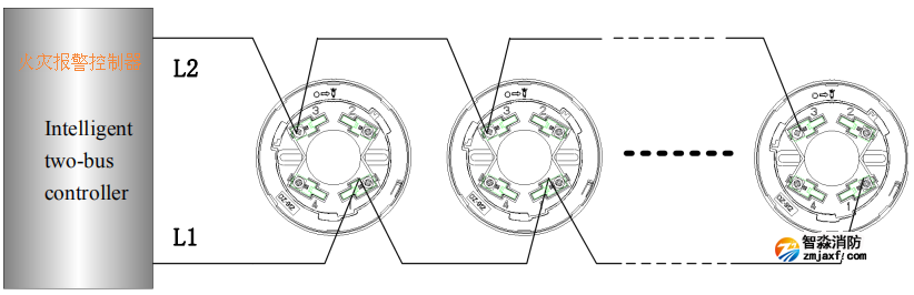 A9030T點(diǎn)型光電感煙火災(zāi)探測(cè)器接線示意圖