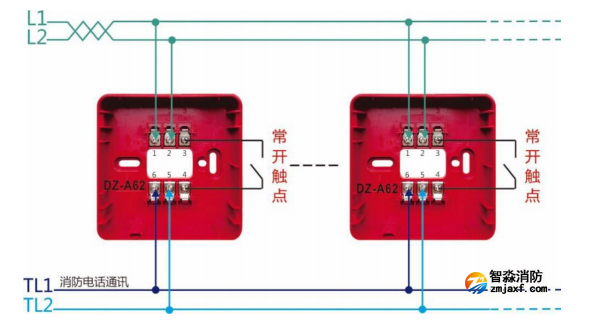 J-SAP-M-A62手動火災(zāi)報(bào)警按鈕接線圖