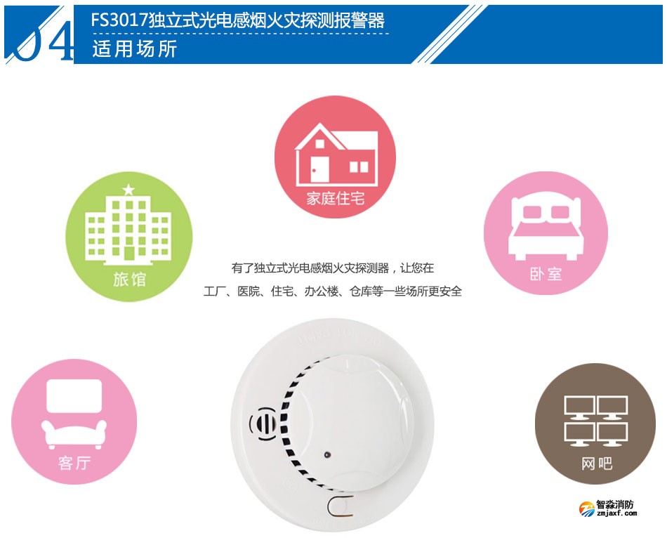 FS3017獨立式光電感煙火災探測報警器應用場所