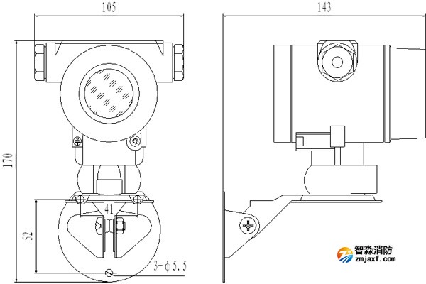 JDZW-1防爆點型紫外火焰探測器外形示意圖