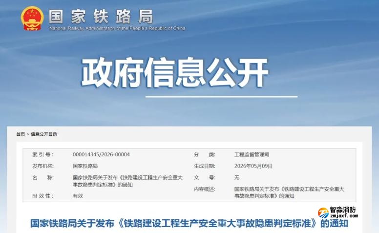 國家鐵路局關于發布《鐵路建設工程生產安全重大事故隱患判定標準》的通知